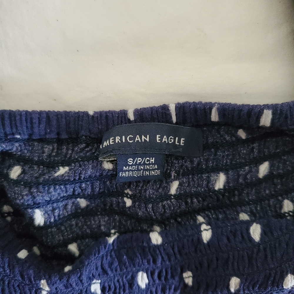 American Eagle Polka Dot Smocked Crop Top Size Small - Picture 2 of 2